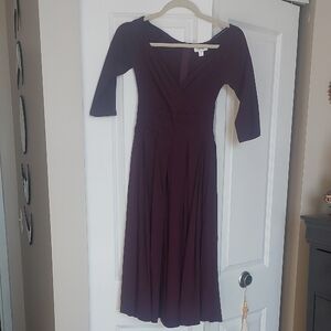 Unique Vintage Dark Purple Three Quarter Length Sleeve Dress